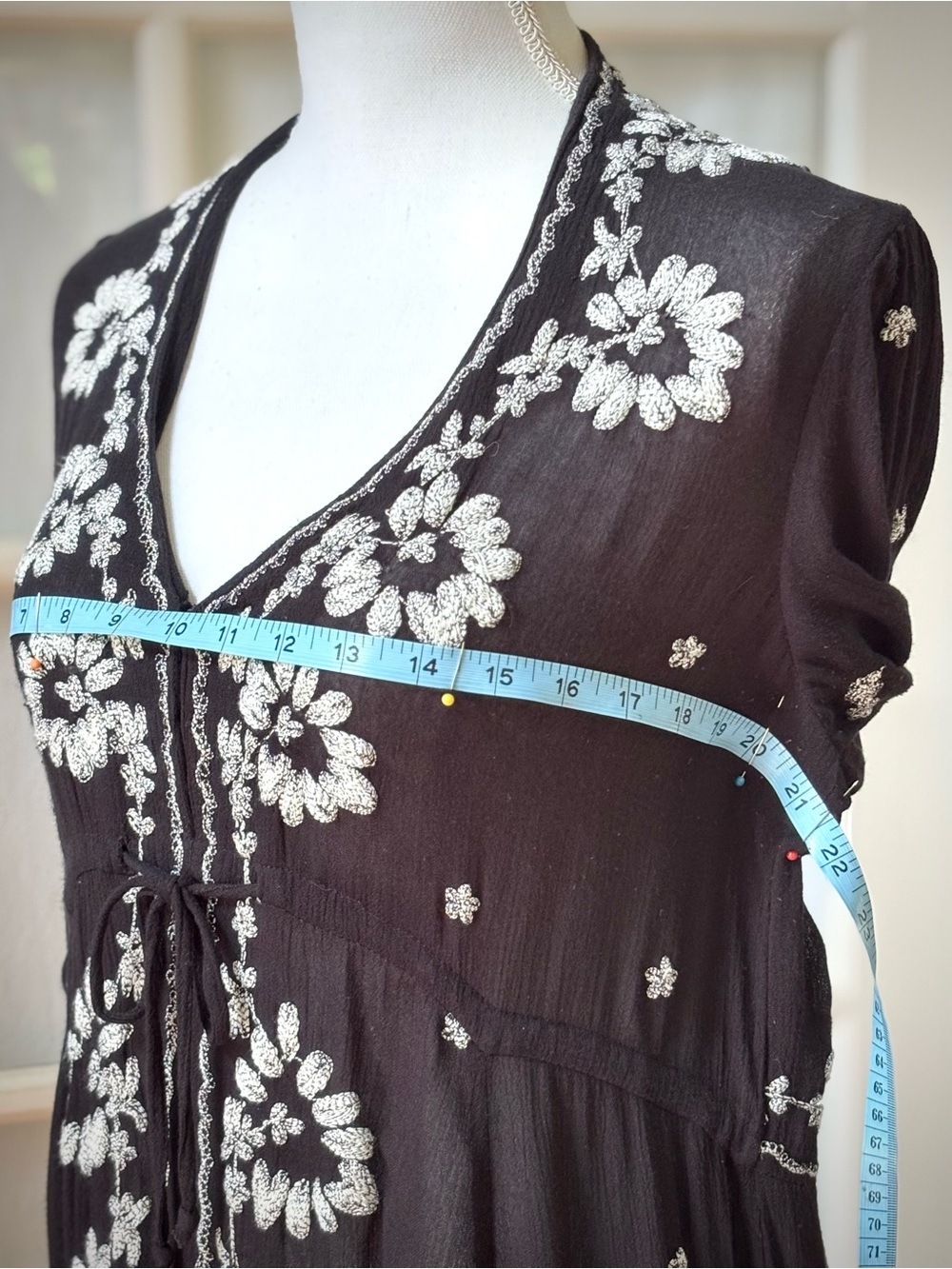 Free People Embroidered Black Boho Peasant Maxi Dress Sheer Size S - Picture 8 of 11